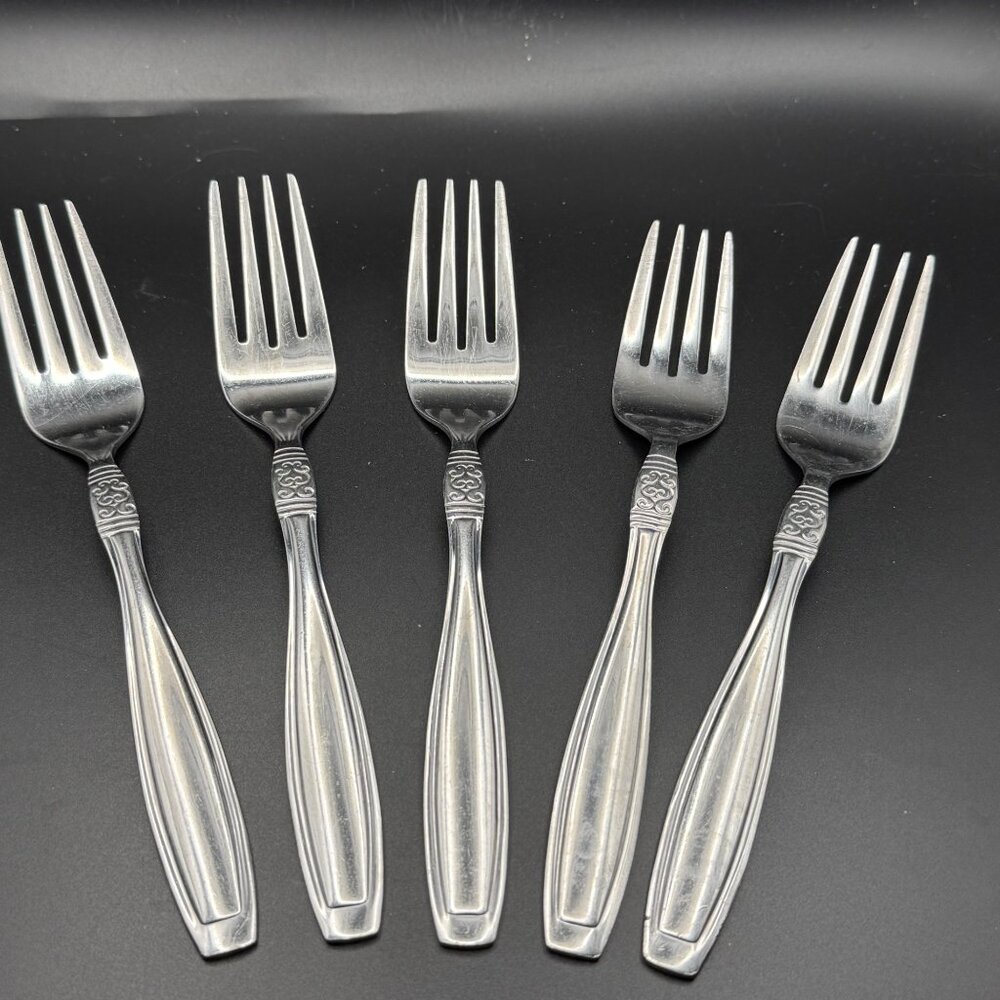 Oneida Vista Stainless Steel Salad Forks Set Of 5 Vintage Flatware Silverware
